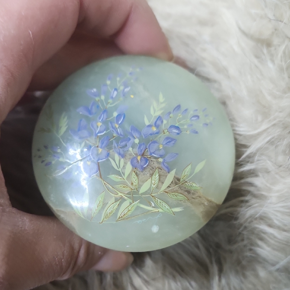 Floral Glass Trinket Box Genuine Alabaster made in italy